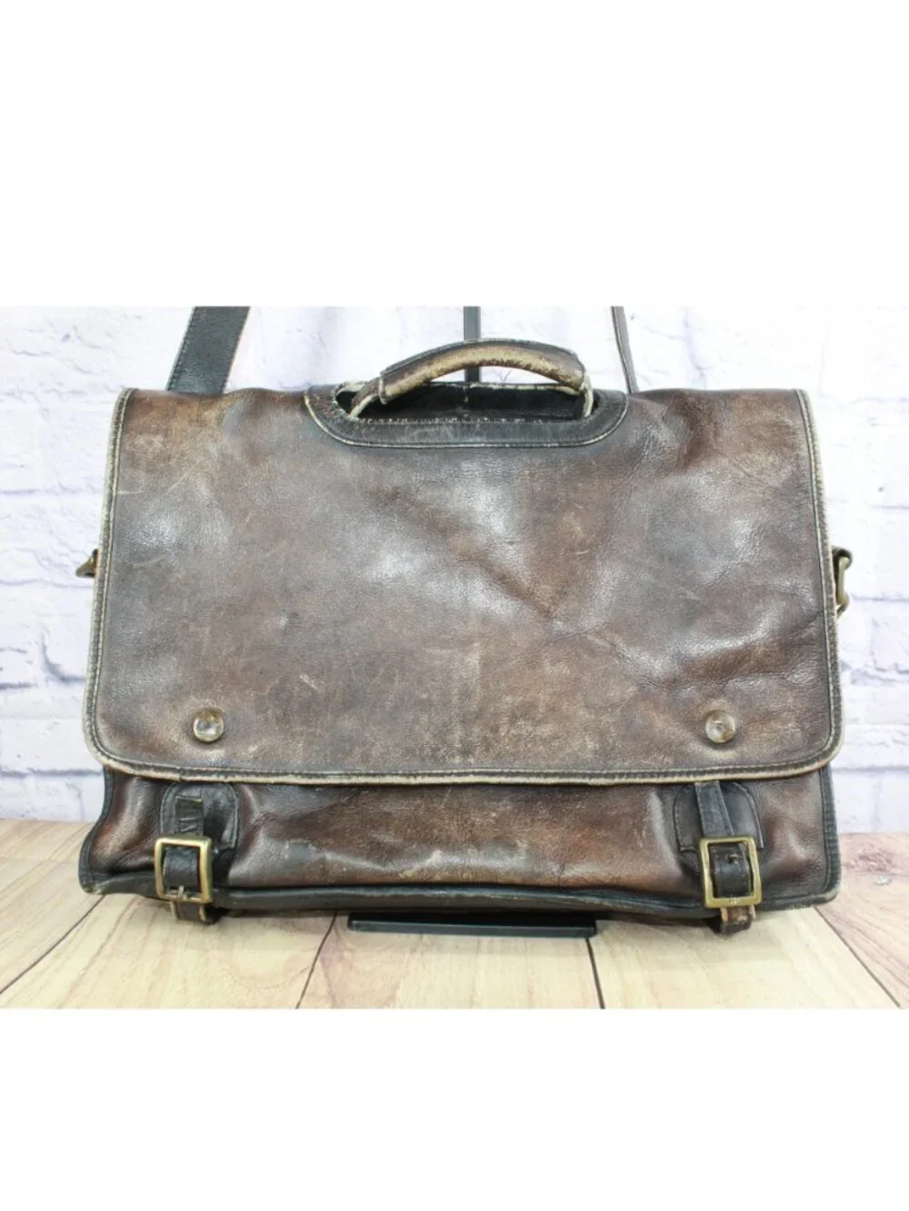 Vintage Brown Leather Messenger Laptop Briefcase Satchel Shoulder Bag 15x10